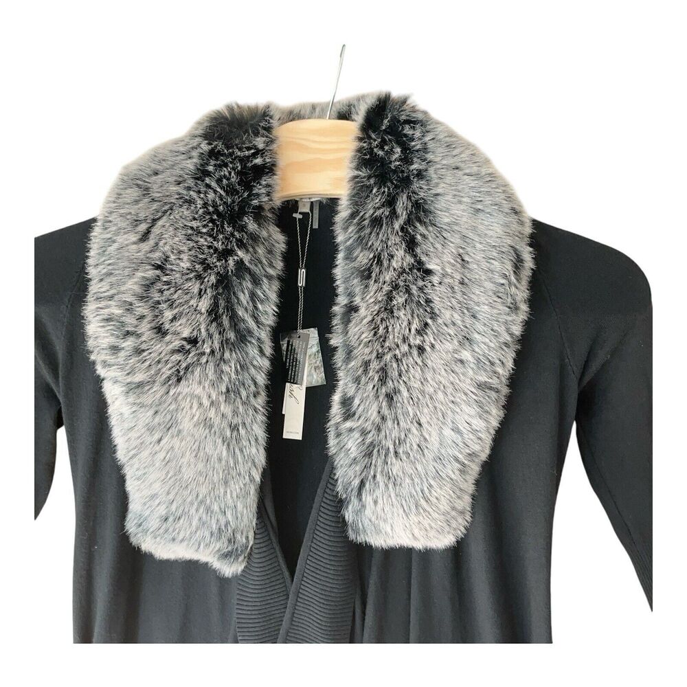 Sioni Cardigan Womens Small Detachable Faux fur Collar Black Wool Blend
